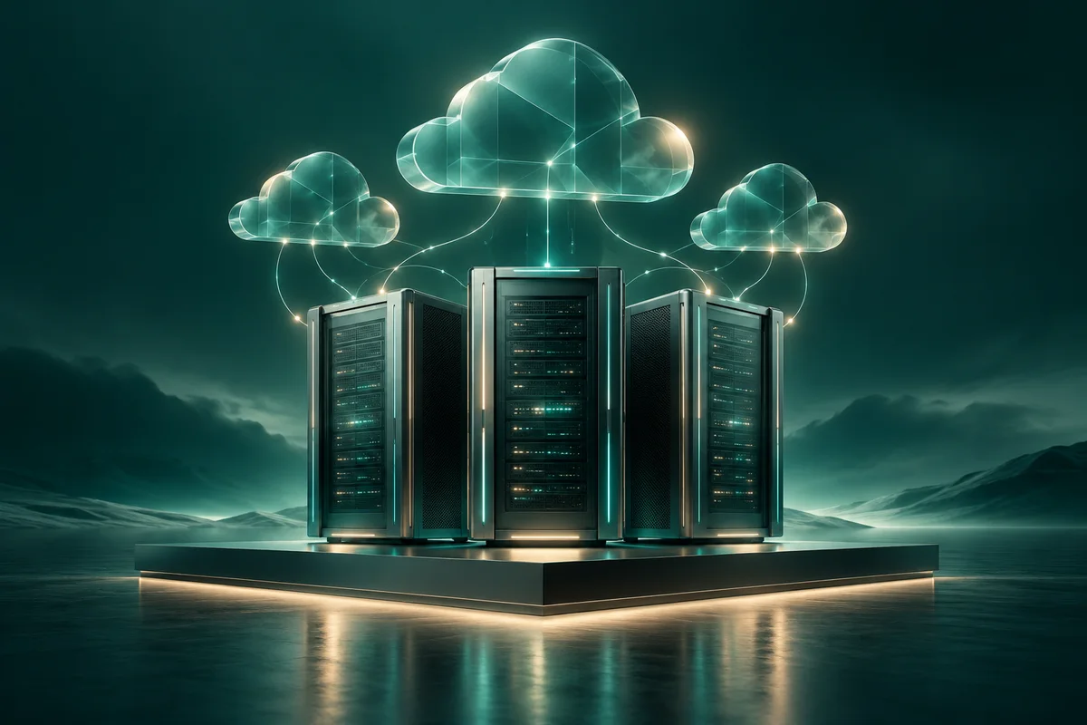 Konzeptillustration vernetzter Server und Cloud-Sicherungen